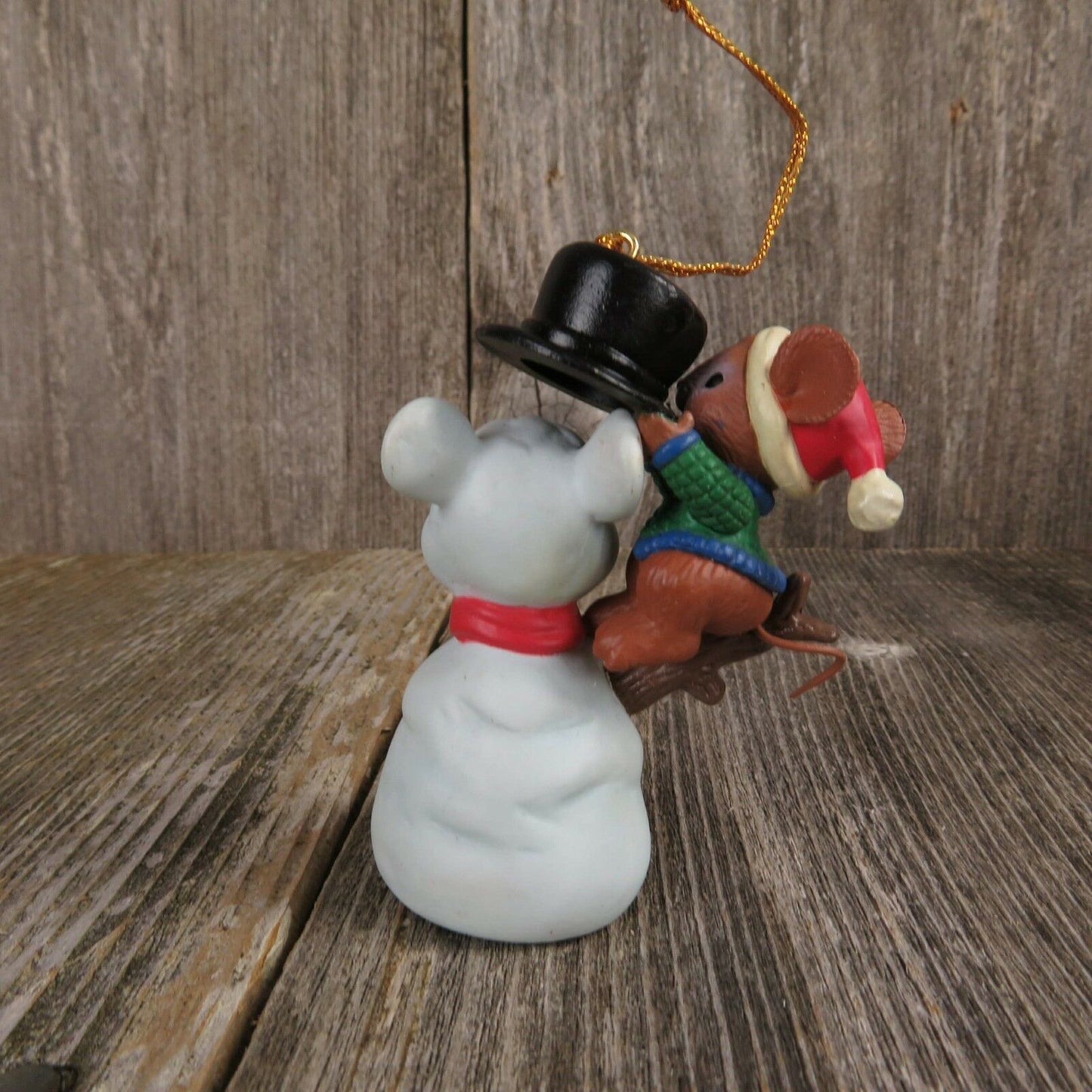 Snowman Mouse Mice Ornament Vintage Top Hat Dressing Building Enesco Lustre Fame - At Grandma's Table