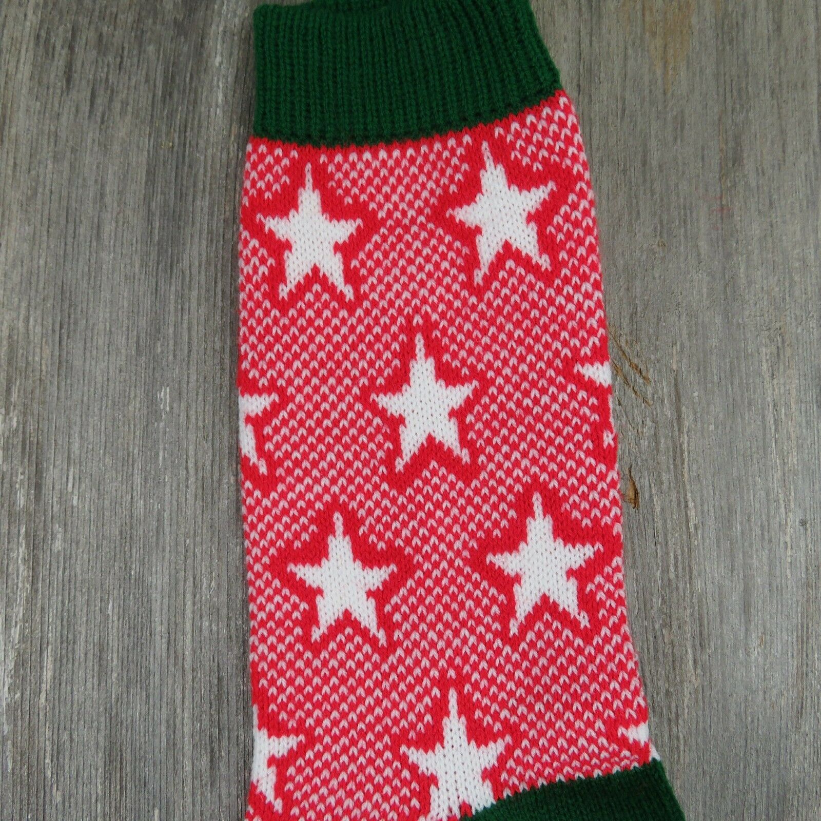 Vintage Christmas Stocking Stars Knitted Knit Green Red White Large ST36 - At Grandma's Table