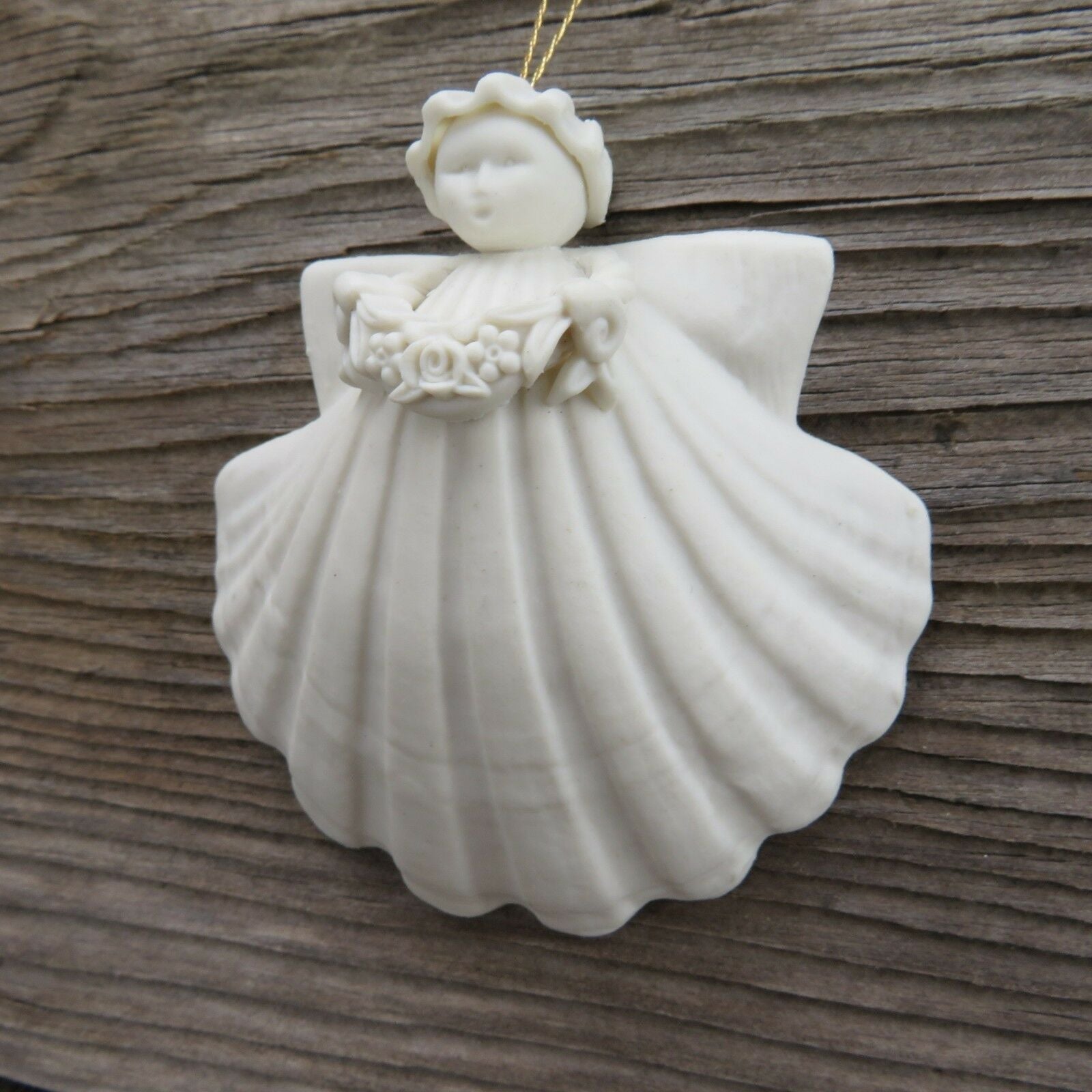 Shell Angel Garland Ornament Vintage Christmas Margaret Furlong 1995 Bisque 3 In - At Grandma's Table