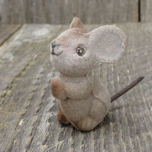 Flocked Mouse Figurine Christmas Mice HF Company Hong Kong Ornament - At Grandma's Table