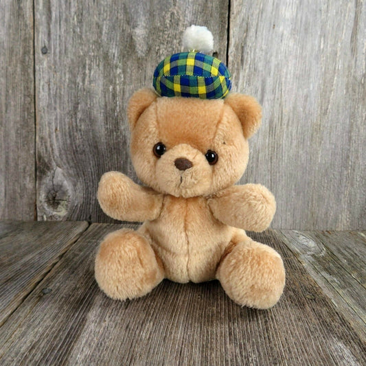 Vintage Teddy Bear Plush McDermott Russ Scott Stuffed Animal Plaid Blue Yellow - At Grandma's Table