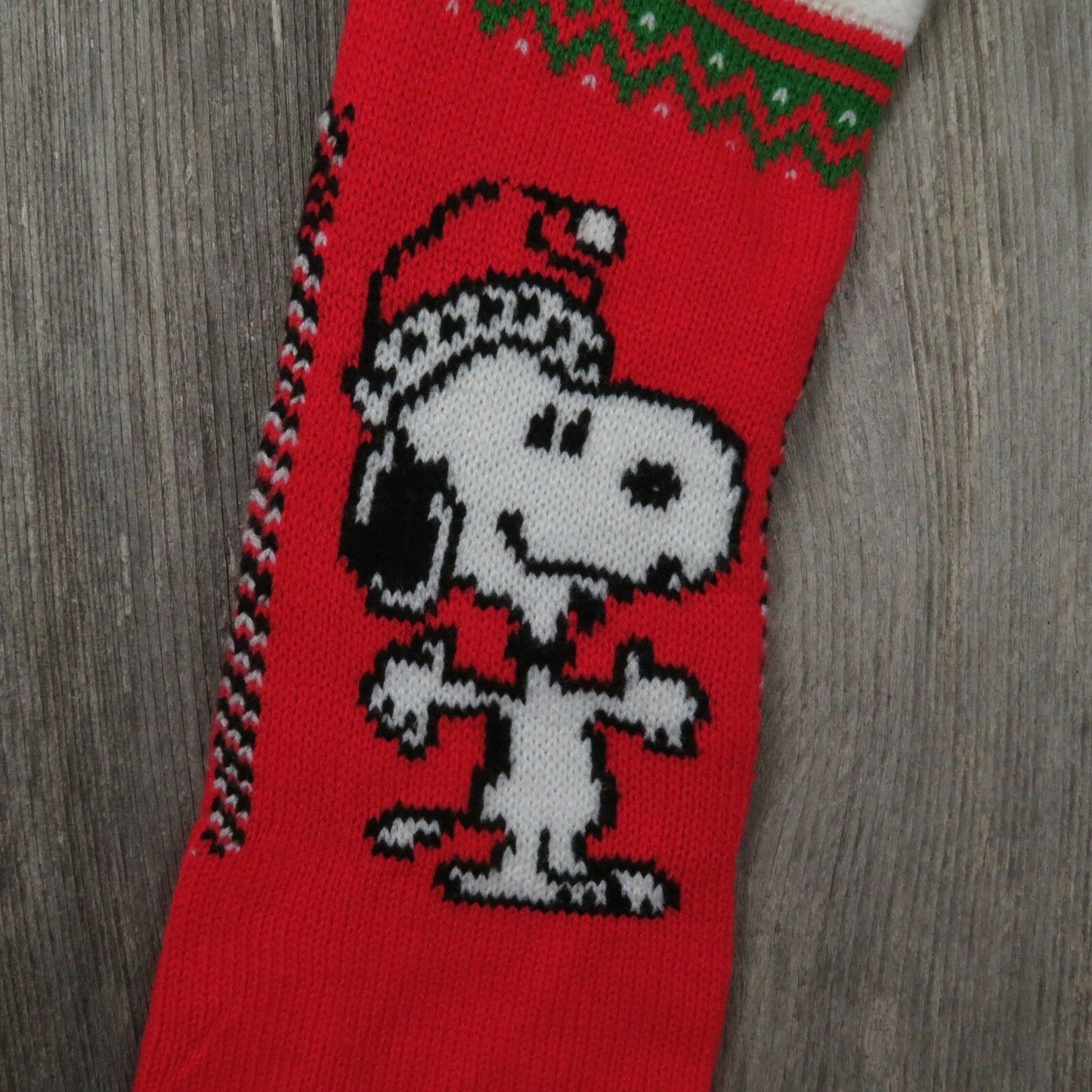 Vintage Snoopy Christmas Stocking Hallmark Knitted Knit Red 1958 Ambassador st27 - At Grandma's Table