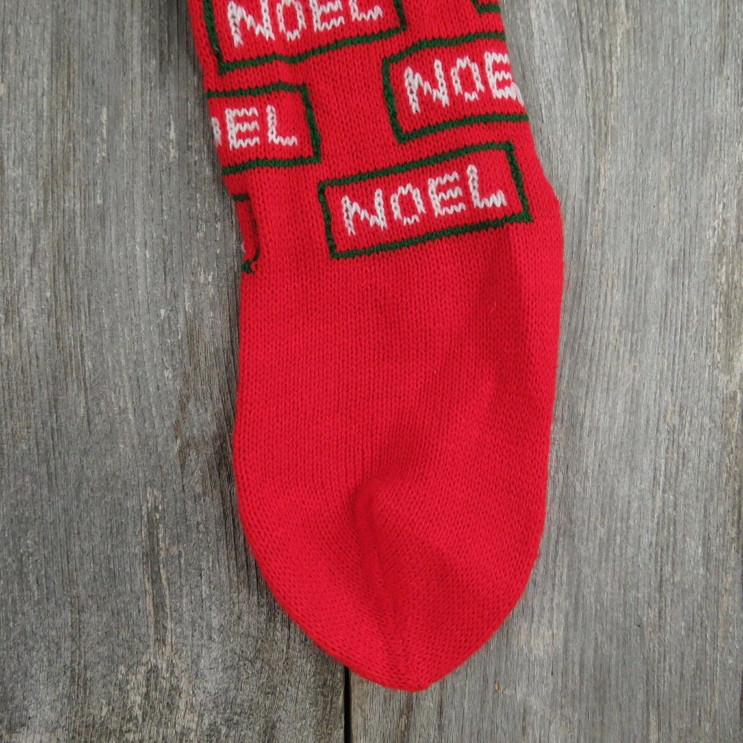 Vintage Noel Heart Stocking Christmas Knitted Knit Green Red White Pom Pom ST64 - At Grandma's Table