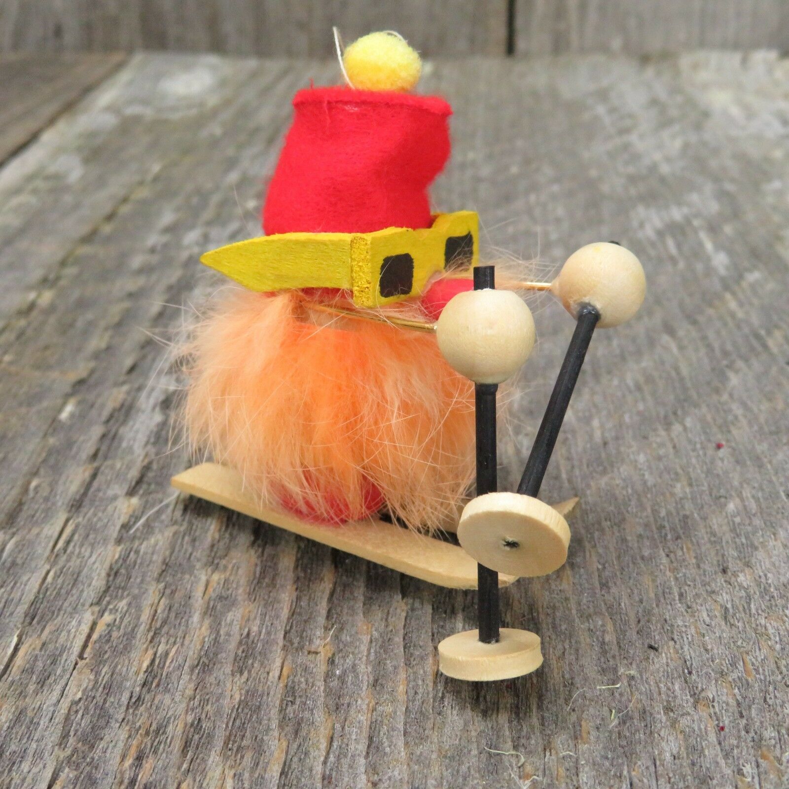 Vintage Gnome Skier Ornament Wooden Troll Hairy Christmas Otagiri Mercantile - At Grandma's Table