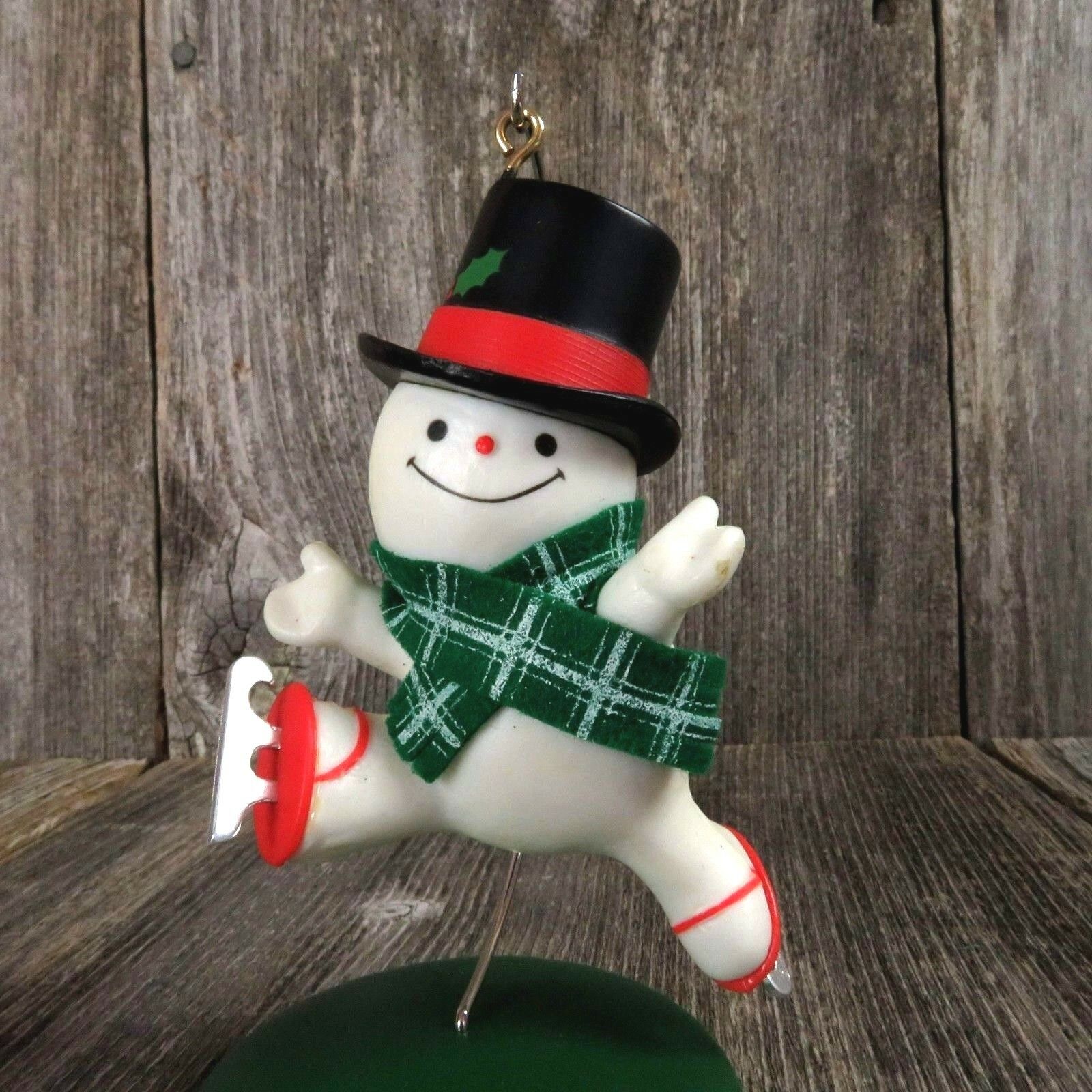 Vintage Skating Snowman Christmas Ornament Hallmark Scarf Plastic Top Hat 1979 - At Grandma's Table