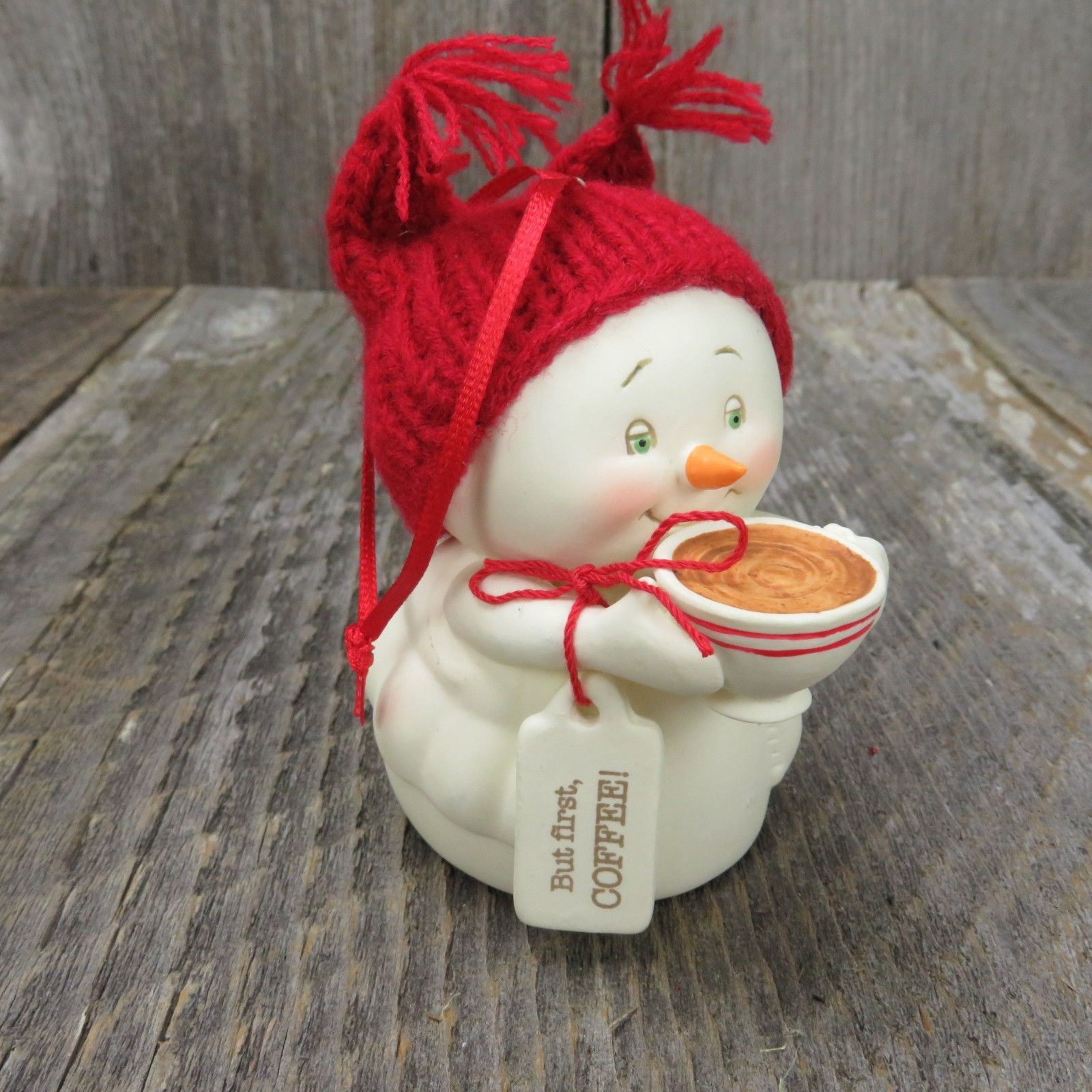 First Coffee Snowman Christmas Ornament Department 56 Bisque Porcelain Ceramic - At Grandma's Table