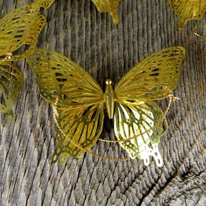 Vintage Butterfly Christmas Ornaments Metal Lot Gold Taiwan Mobile Decoration - At Grandma's Table