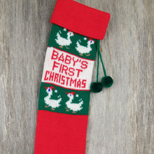 Load image into Gallery viewer, Vintage Christmas Stocking Baby First Goose Knitted Knit Green Red Geese ST38 - At Grandma&#39;s Table