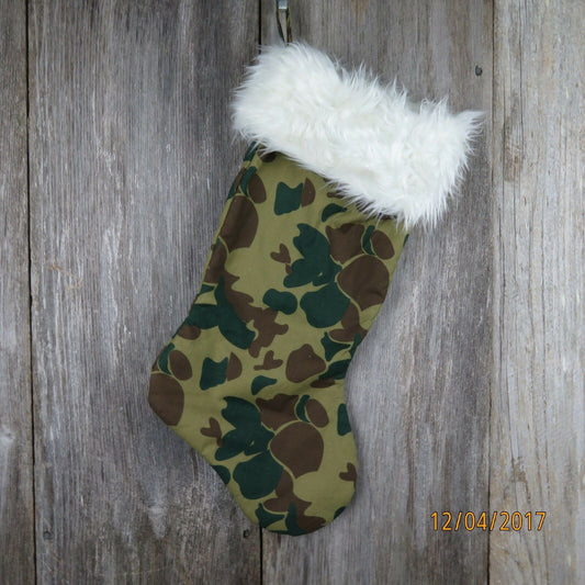 Camouflage Christmas Stocking Camo Green Brown Hunter Woods Holiday - At Grandma's Table