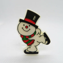 Load image into Gallery viewer, Vintage Snowman Christmas Pin Brooch Hallmark Winter White Scarf Ice Skates - At Grandma&#39;s Table