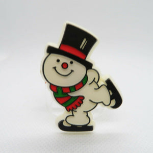 Vintage Snowman Christmas Pin Brooch Hallmark Winter White Scarf Ice Skates - At Grandma's Table