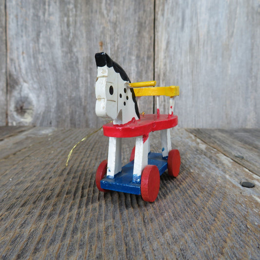 Vintage Wooden Horse with Wheels Ornament Christmas Pony Rocking Rolling Child's Toy Ride on Pony