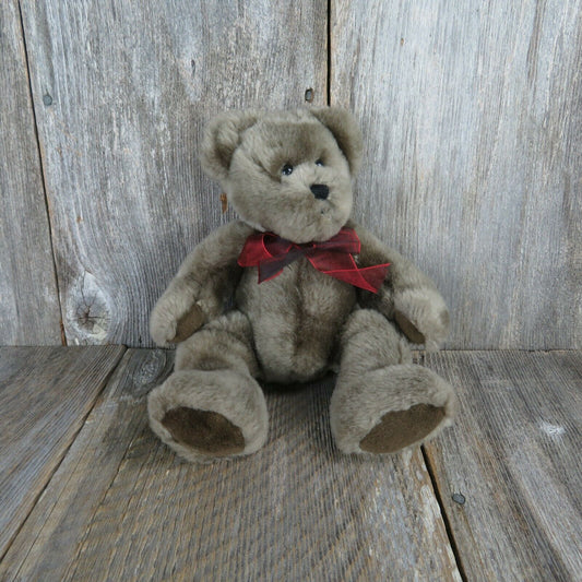 Brown Bear Plush Burton and Burton Stuffed Animal Red Bow 2007 - At Grandma's Table