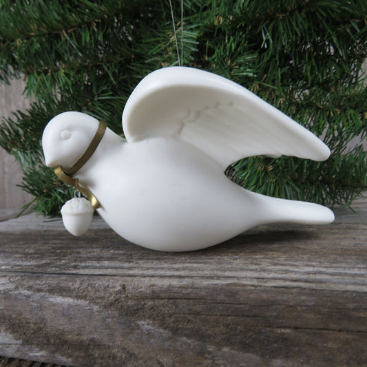Vintage White Dove Ornament Ceramic Christmas Department Brass Bow Bisque