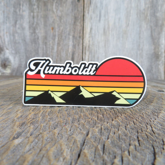Humboldt County California Sticker Retro Sunset Over Mountains Souvenir Waterproof Travel Water Bottle Laptop Red Yellow