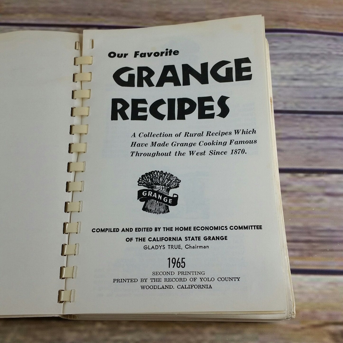 Vintage California Cookbook State Grange Recipes Our Favorite Grange Recipe 1965 Second Printing Spiral Bound Paperback