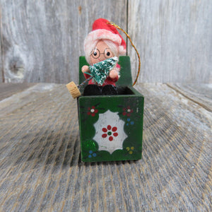 Vintage Mrs Santa Claus Wooden Ornament Christmas Brush Tree  Jack Box Gift Enesco