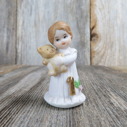 Growing Up Birthday Girl Enesco Figurine 1st Year Cake Topper 1982 Child One Year Teddy Bear