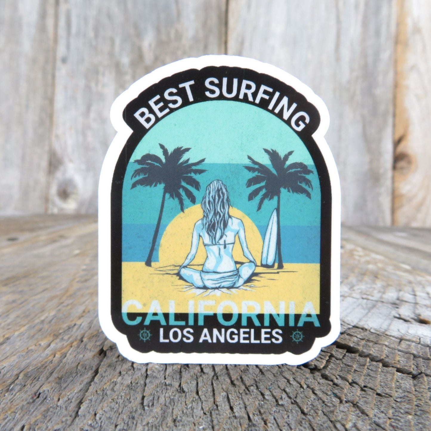 Best Surfing Los Angeles Sticker California Summer Lovers Surfers Palm Trees Waterproof Travel Souvenir Water Bottle Laptop