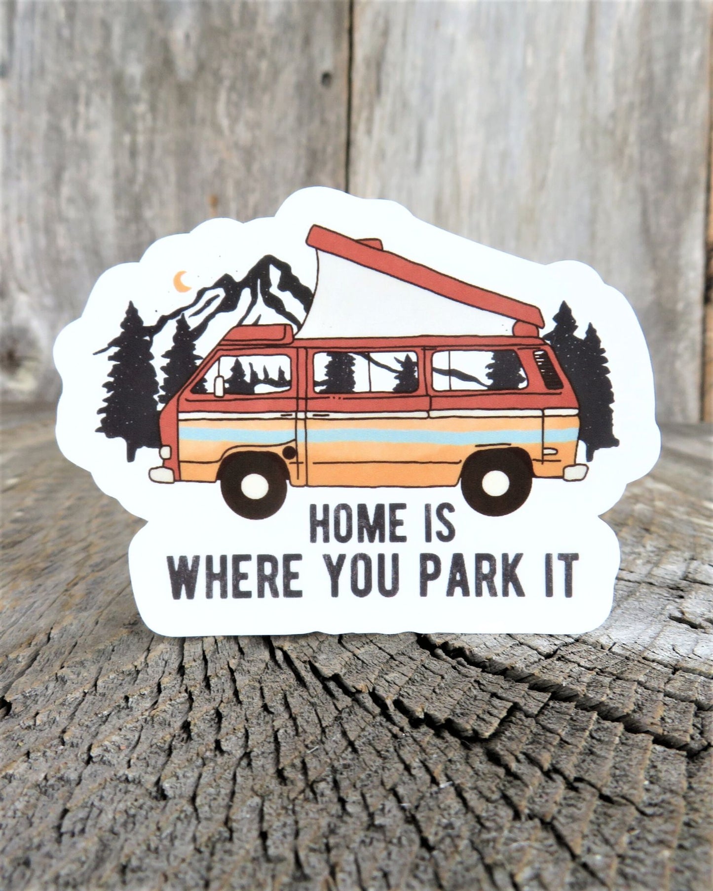 Home is Where You Park it Sticker Retro Travel Van Trailer Camping Color Waterproof Car Water Bottle Laptop