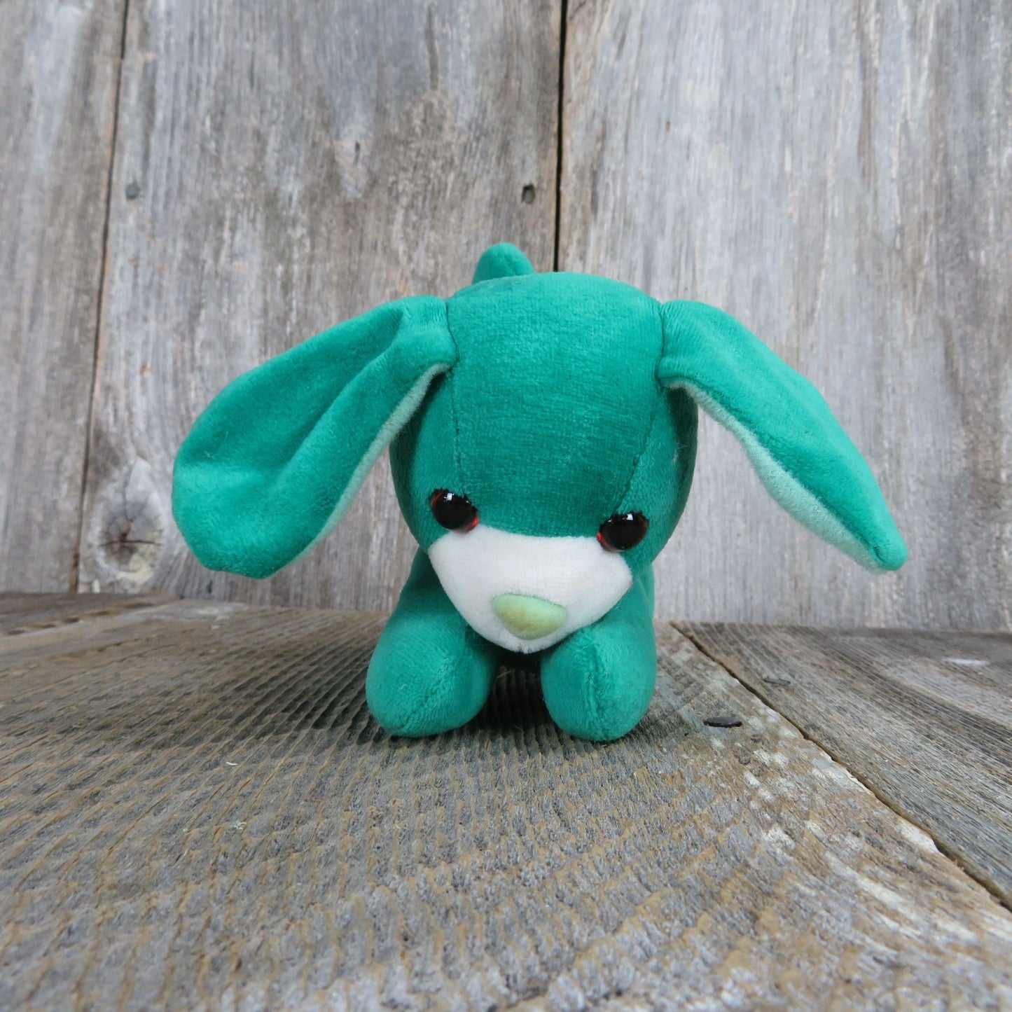 Vintage Green Dog Puppy Plush Laying Stuffed Animal Applause Easter 1987 Korea Teal