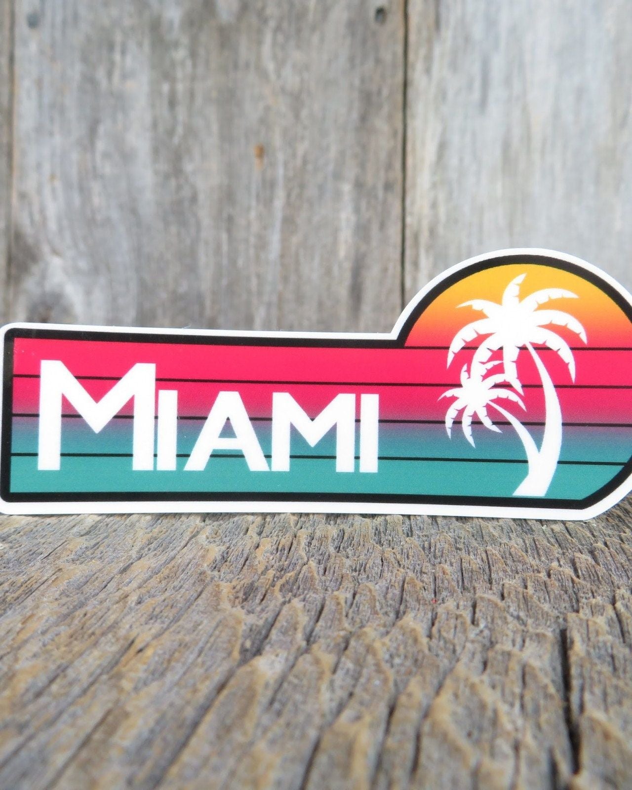 Miami Florida Tropical Sunset Sticker Waterproof Palm Tree Retro Destination Souvenir Travel Sticker