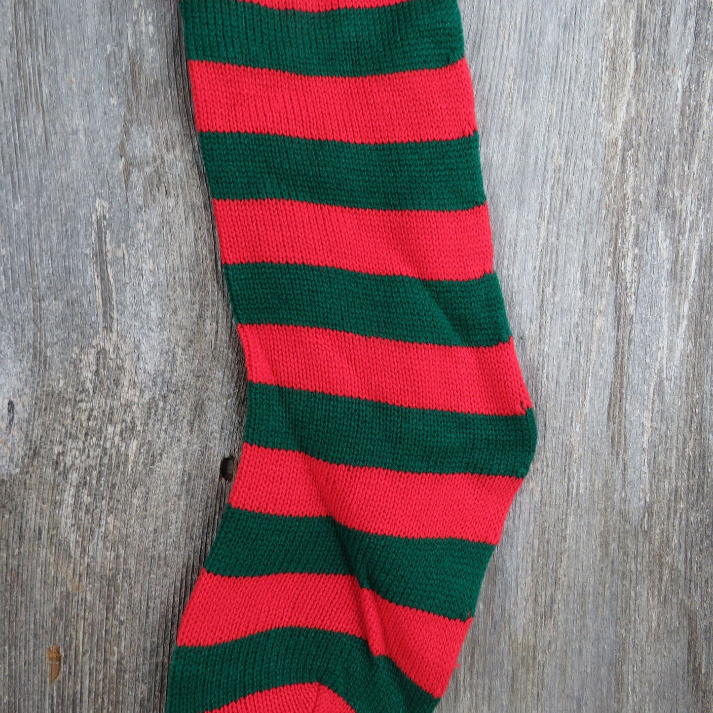 Vintage Knit Striped Christmas Stocking Red Green Stripes Knitted 1980s