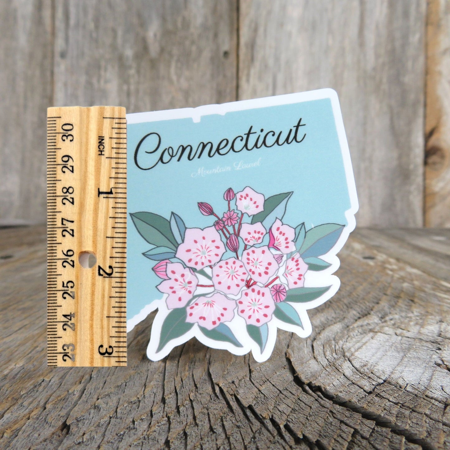 Connecticut State Shaped Sticker Mountain Laurel State Flower Waterproof Souvenir Home Pride Travel Water Bottle Laptop