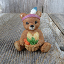 Load image into Gallery viewer, Vintage Native American Bear Harvest Basket Figurine Feather Thanksgiving Homco Fall Autumn Green 1413