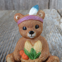 Load image into Gallery viewer, Vintage Native American Bear Harvest Basket Figurine Feather Thanksgiving Homco Fall Autumn Green 1413