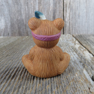Vintage Native American Bear Harvest Basket Figurine Feather Thanksgiving Homco Fall Autumn Green 1413
