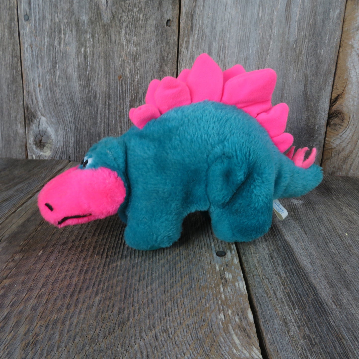 Vintage Dinosaur Plush Teal Green Pink Stegosaurus Cloud 9 Nine Fluorescent Spikes Blue