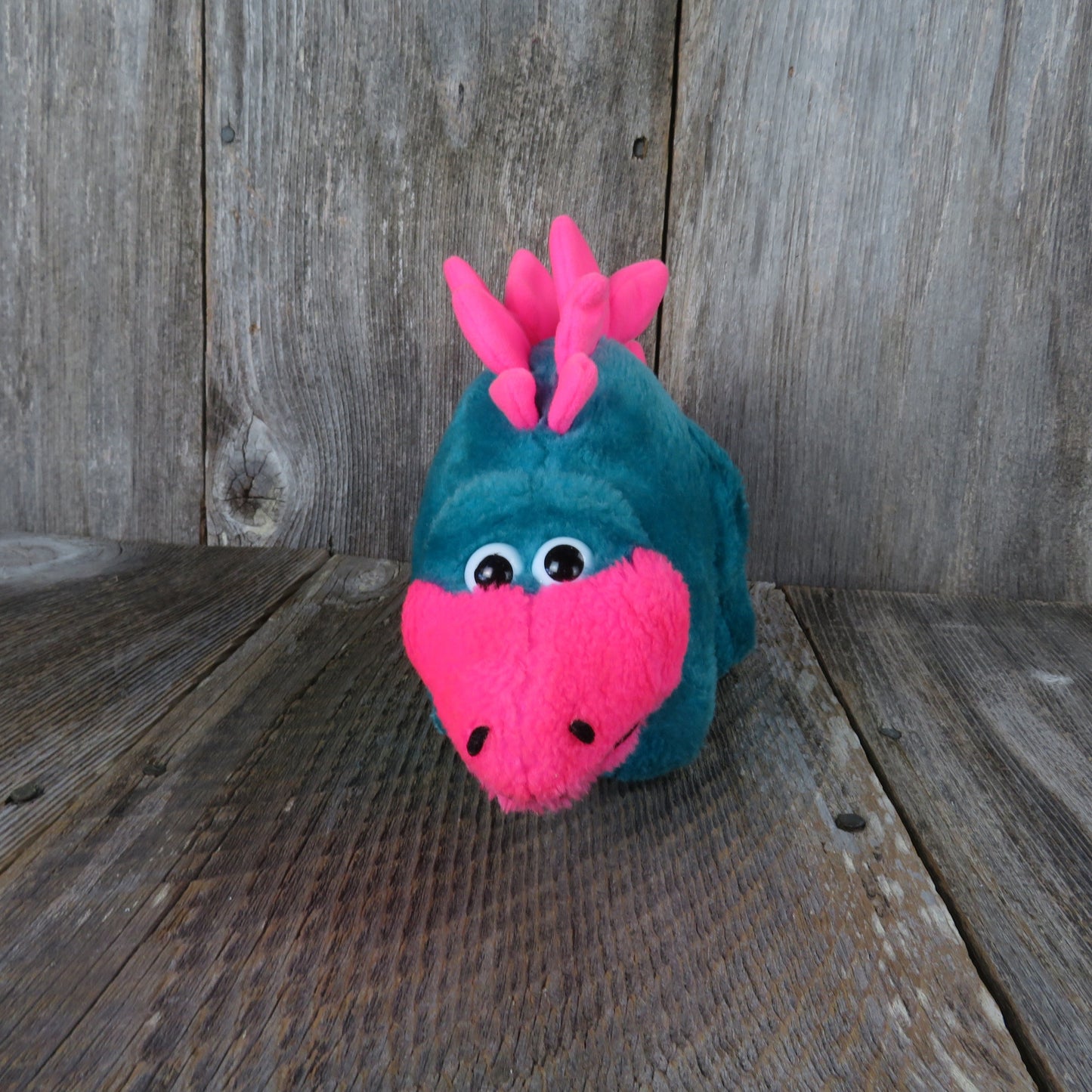 Vintage Dinosaur Plush Teal Green Pink Stegosaurus Cloud 9 Nine Fluorescent Spikes Blue