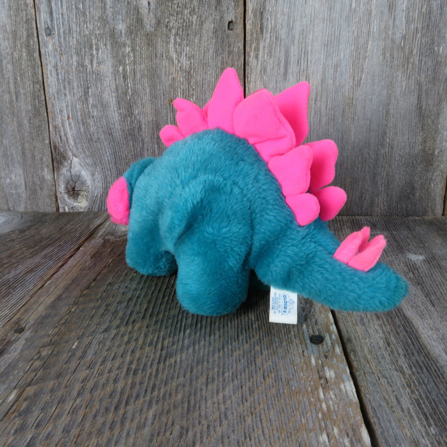 Vintage Dinosaur Plush Teal Green Pink Stegosaurus Cloud 9 Nine Fluorescent Spikes Blue