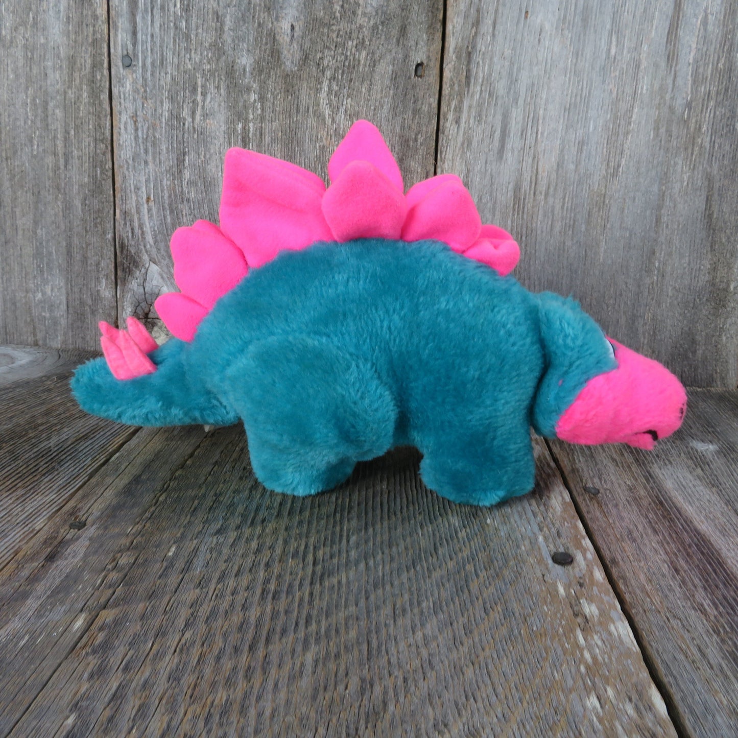 Vintage Dinosaur Plush Teal Green Pink Stegosaurus Cloud 9 Nine Fluorescent Spikes Blue