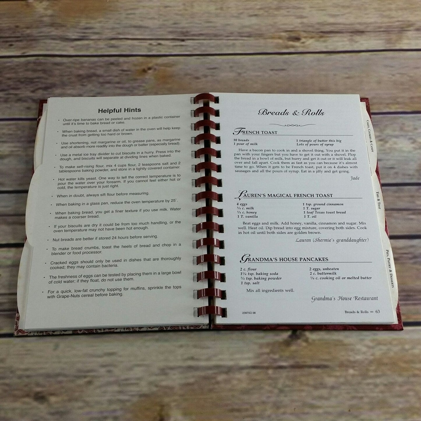 Vintage California Cookbook Yreka Grandma's House Restaurant Family Recipes 1998 Spiral Bound Hardcover