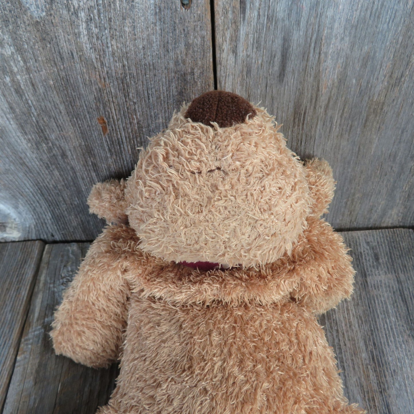 Floppy Eared Puppy Dog Plush Brown Shaggy Red Collar Stuffed Animal Marks and Spencer 1995 Weighted Laying