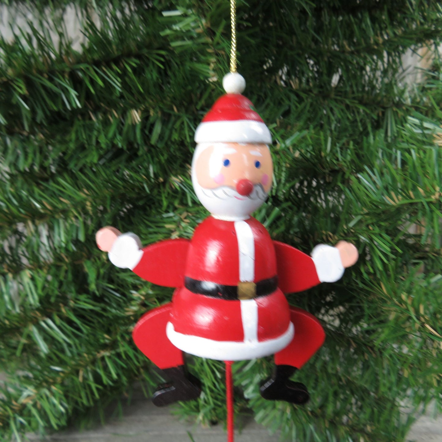 Vintage Wooden Santa Pull String Ornament Russ Jumping Wood Santa Christmas