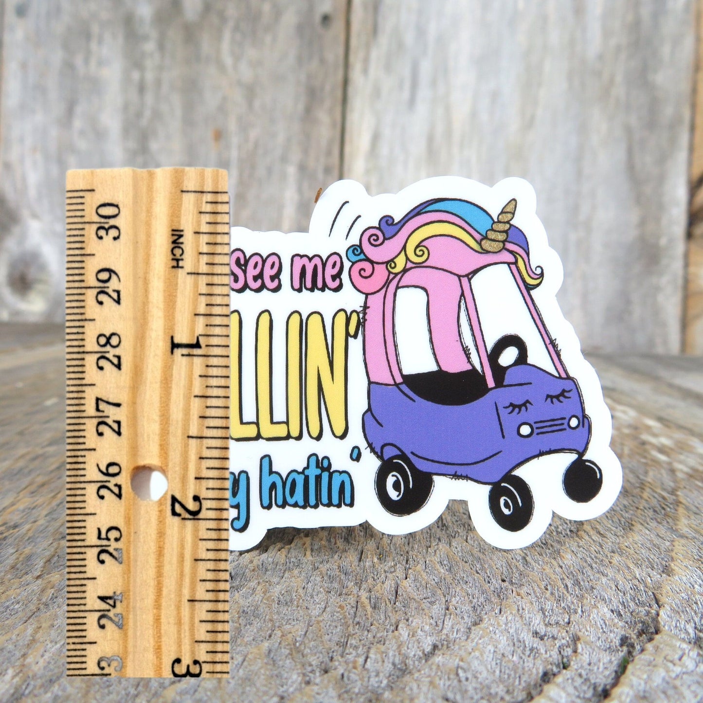 They See Me Rolling They Hating Sticker Unicorn Toy Car Full Color Funny Too Cool Water Bottle