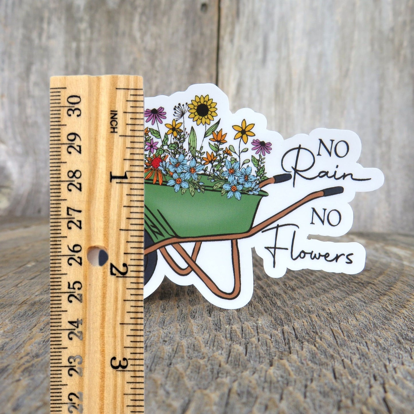 No Rain No Flowers Sticker Wheelbarrow Waterproof Positive Affirmation Good Times Full Color Gardener