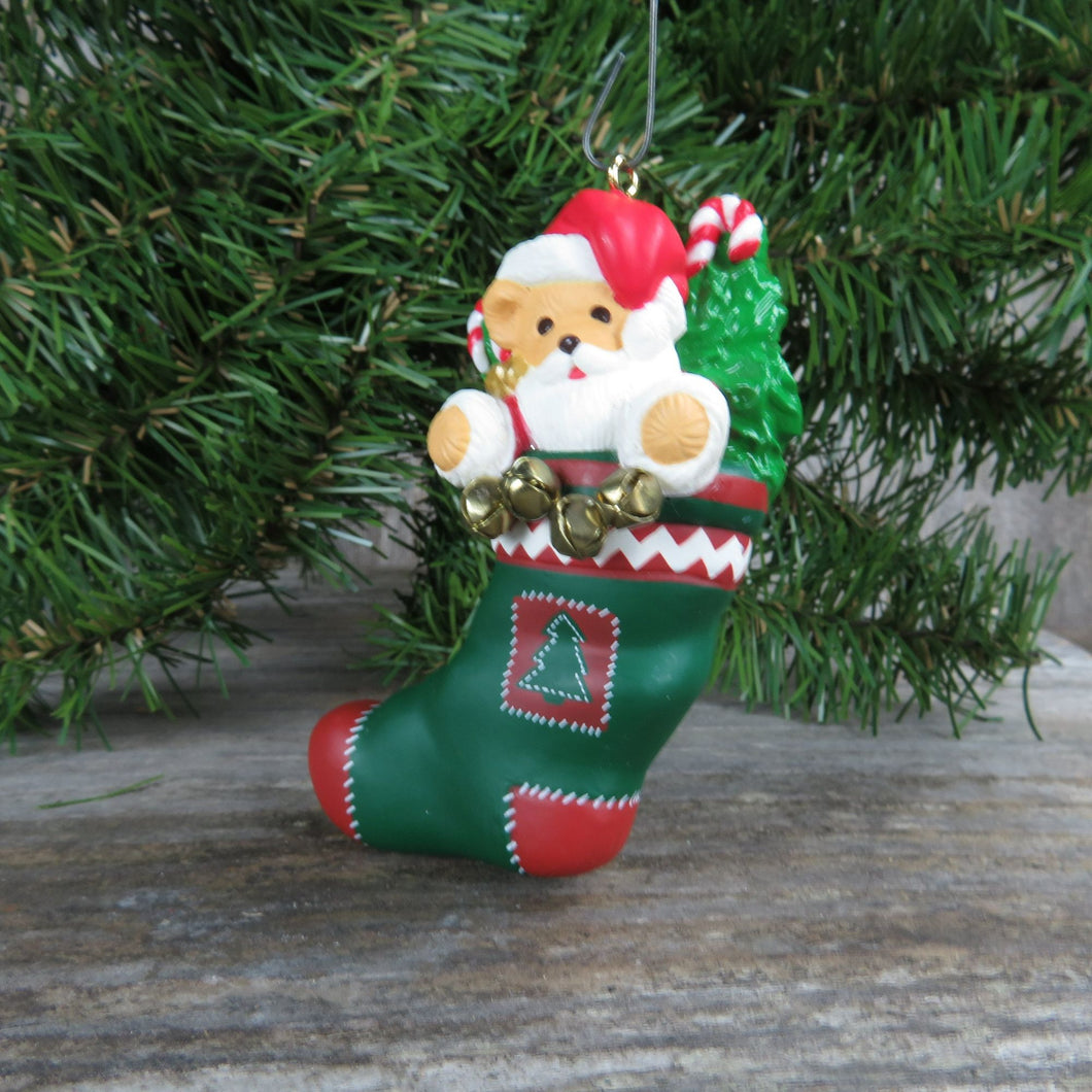 Vintage Teddy Bear Santa Stocking Ornament Filled with Memories Hallmark 1996 Dated