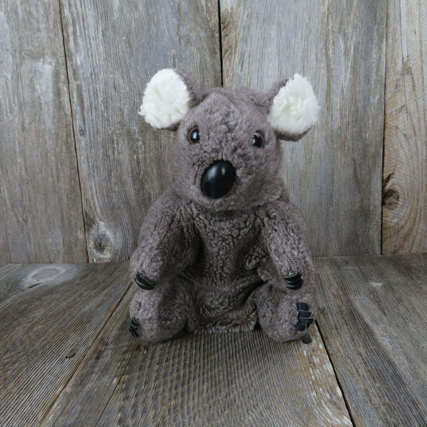 Vintage Koala Plush Hand Puppet Gray Black White  Stuffed Animal Leather Nails Plastic Nose