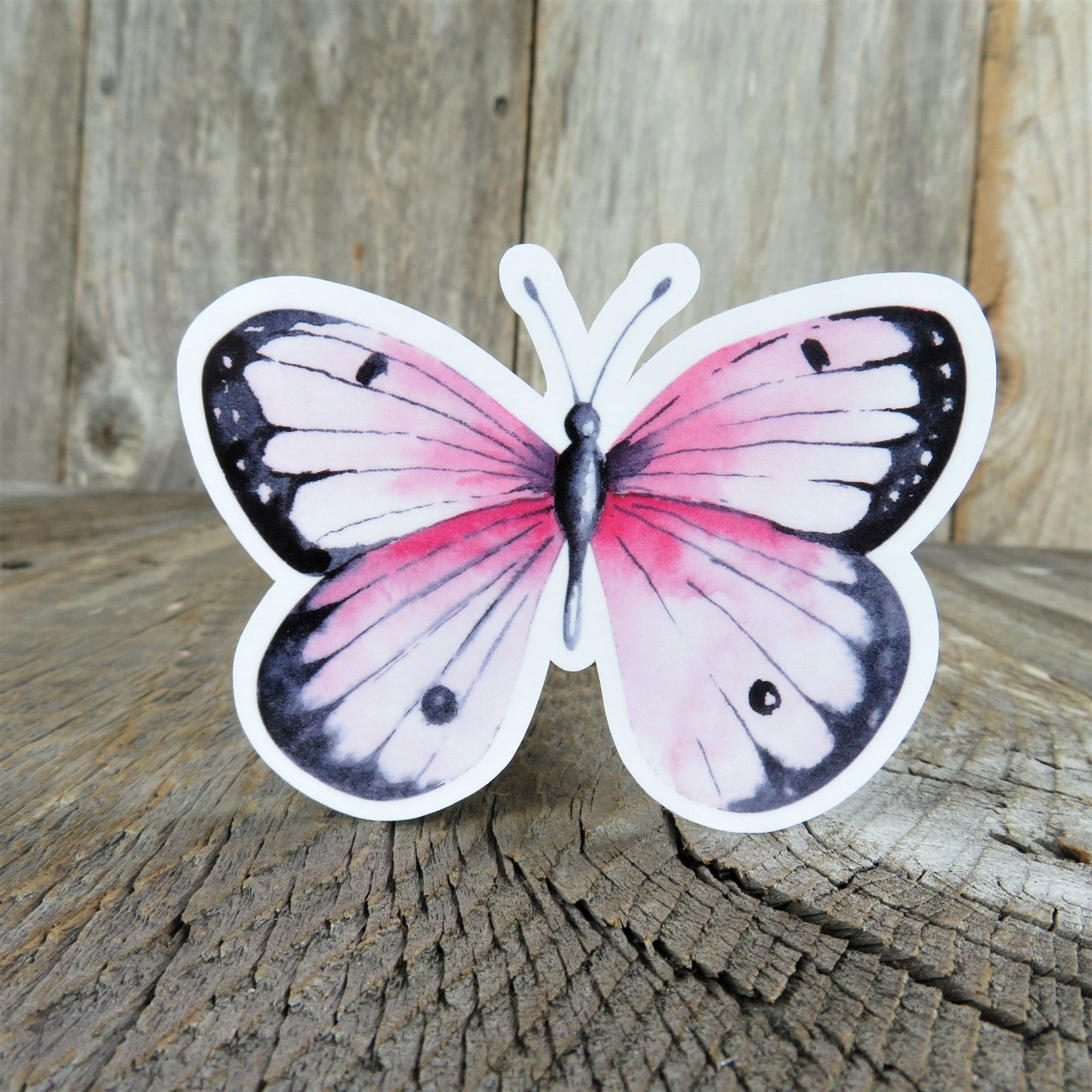 Pink Butterfly Watercolor Sticker Decal Full Color Waterproof Gardener Bugs Floral for Car Water Bottle Laptop Memento