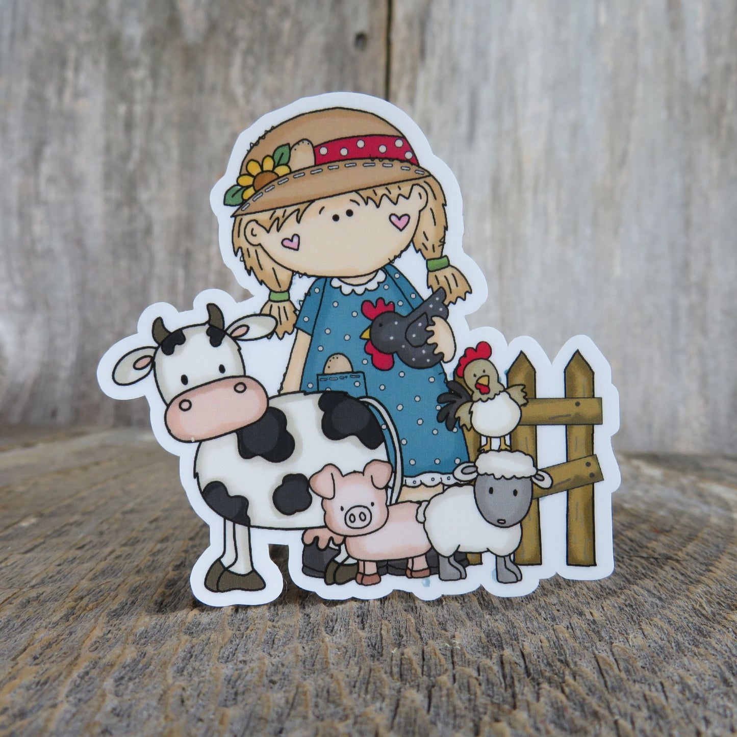 Farmer Girl Sticker Waterproof Urban Farming Country Style Chicken Cows Full Color Blonde Pig