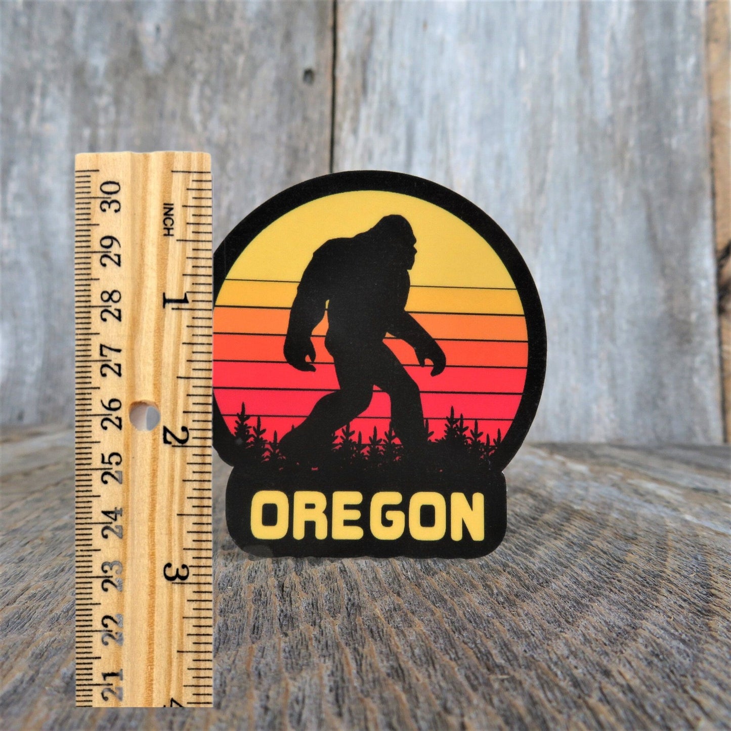 Oregon Bigfoot Sticker Retro Sunset Souvenir Waterproof Travel Water Bottle Laptop Red Yellow