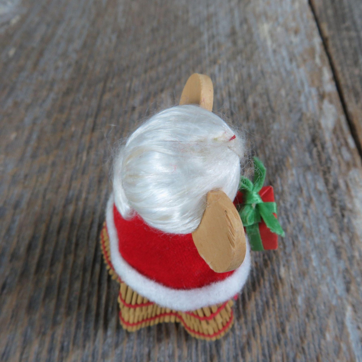 Mrs Claus Mouse Wood Figurine White Hair Felt Shawl Christmas Vintage