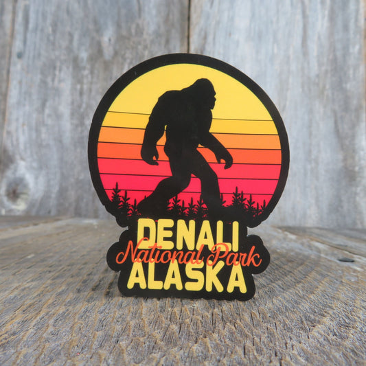 Alaska Denali Bigfoot Sticker National Park Retro Sunset Souvenir Waterproof Travel Water Bottle Laptop Red Yellow