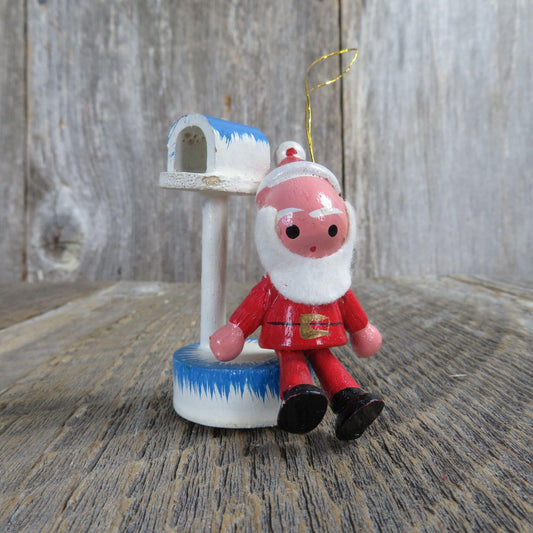 Vintage Santa Claus Mailbox Wooden Ornament Felt Beard Tree Christmas