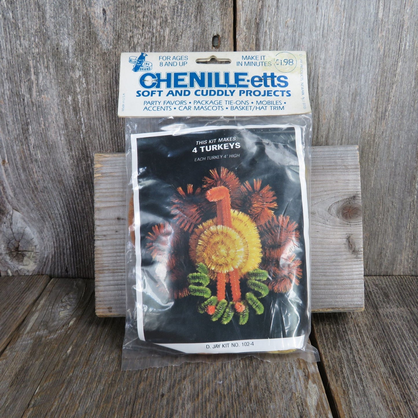 Vintage Thanksgiving Craft Kit Chenille-etts Projects Blue Jay Brand Turkey Pipe Cleaner Chenille Art Kids Activities Made in USA