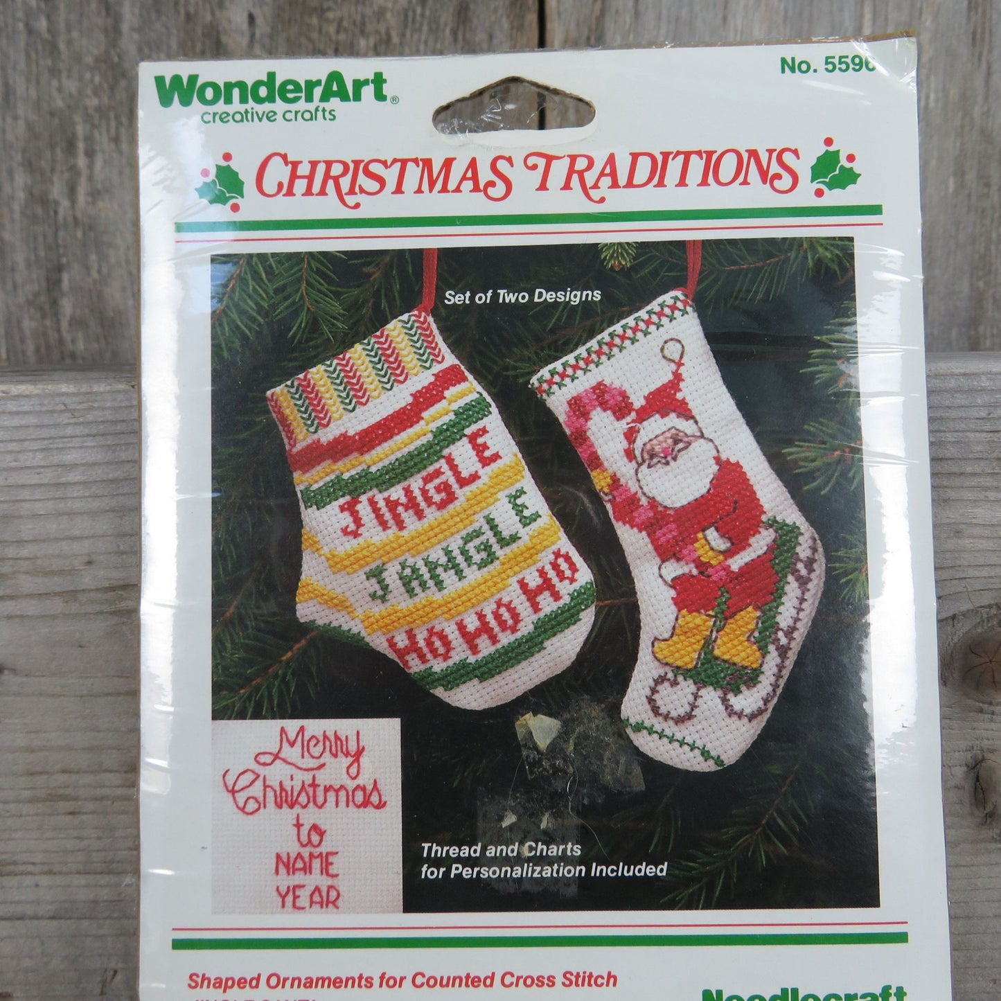 Counted Cross Stitch Ornament Kit Christmas Mitten Stocking Jingle Santa Needlecraft Corp Wonder Art NO. 5596